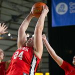 Snohomishs Addyson Gallatin pulls down a board during a WIAA 3A Girls Basketball quarterfinal against Arlington on Thursday, Feb. 29, 2024, at the Tacoma Dome in Tacoma, Washington. (Ryan Berry / The Herald)