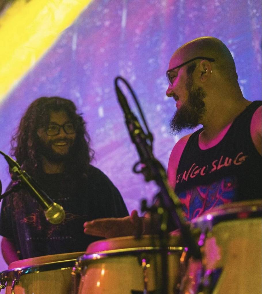 Cytrus band members Brandon Hailey, left and Connor Merritt play percussion at a Nectar Lounge show in Seattle. (Photo provided by Brandon Hailey)
