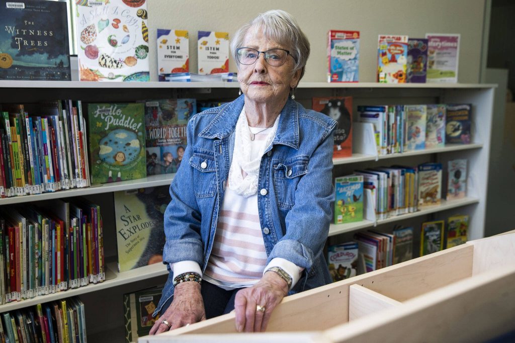 Irene Kuntz, who lost her sister Linda McPherson in the Oso mudslide, at the Darrington Library on Monday, March 18, 2024 in Darrington, Washington. (Olivia Vanni / The Herald)
