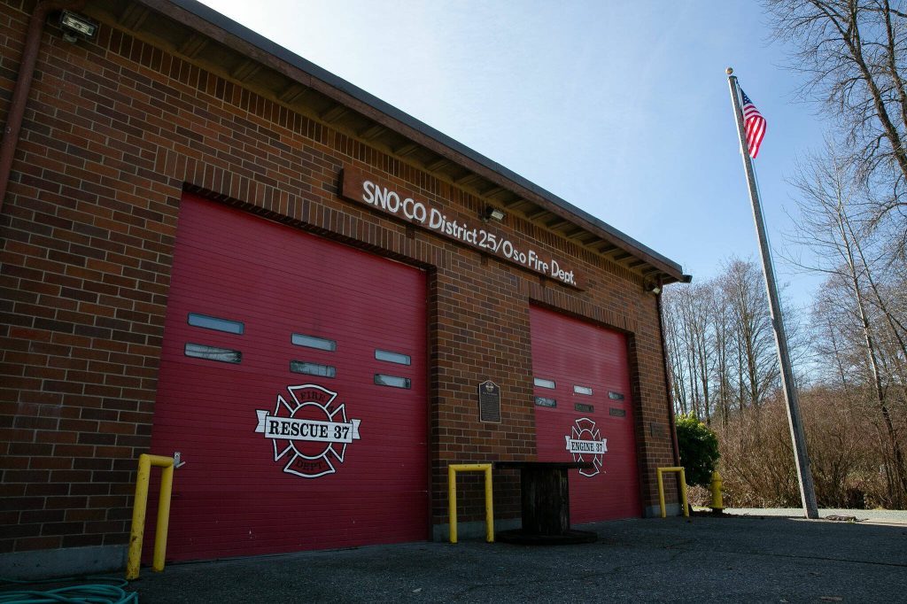 The Oso Volunteer Fire Departments station is pictured Friday, March 15, 2024, in Oso, Washington. (Ryan Berry / The Herald)