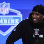 Washington quarterback Michael Penix speaks during a press conference at the NFL football scouting combine Friday in Indianapolis. (AP Photo/Michael Conroy)