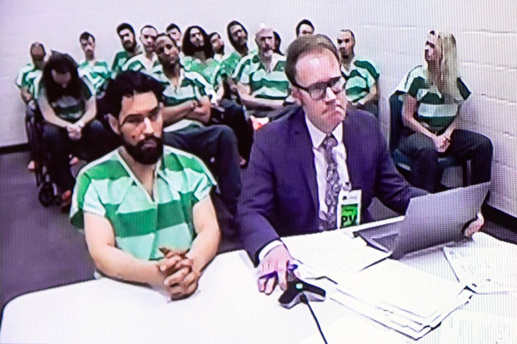 Raul Benitez Santana appears in court via video on charges of vehicular homicide Monday, March 4, 2024, at Snohomish County Superior Court in Everett, Washington. (Ryan Berry / The Herald)