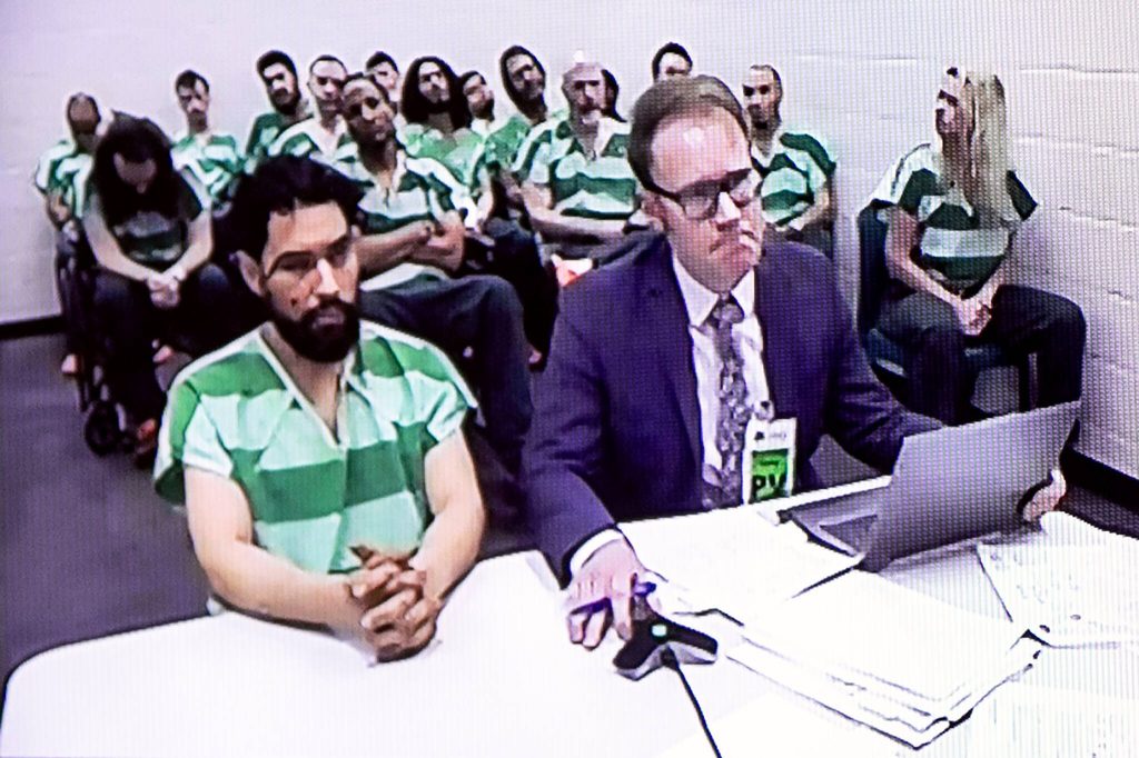 Raul Benitez Santana appears in court via video on charges of vehicular homicide Monday, March 4, 2024, at Snohomish County Superior Court in Everett, Washington. (Ryan Berry / The Herald)