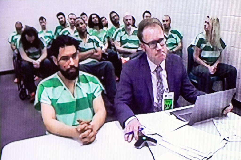 Raul Benitez Santana appears in court via video on charges of vehicular homicide Monday, March 4, 2024, at Snohomish County Superior Court in Everett, Washington. (Ryan Berry / The Herald)