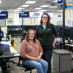 Director Lucia Schmit, right, and Deputy Director Dara Salmon inside the Snohomish County Department of Emergency Services on Friday, March 8, 2024, in Everett, Washington. (Ryan Berry / The Herald)