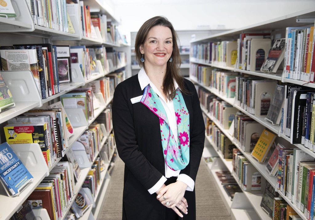 Darrington Library Manager Asheley Bryson at the library on Monday, March 4, 2024 in Darrington, Washington. (Olivia Vanni / The Herald)
