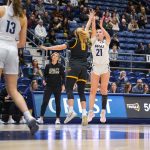 Northern Arizona Universitys Emily Rodabaugh shoots a 3-pointer during a game in Flagstaff, Ariz. The Archbishop Murphy High School alum broke the schools career 3-point record this season. (Photo courtesy of Northern Arizona University)