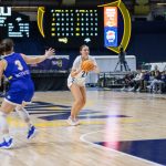 Northern Arizona Universitys Emily Rodabaugh sets up for a 3-pointer during a game in Flagstaff, Ariz. The Archbishop Murphy High School alum broke the schools career 3-point record this season. (Photo courtesy of Northern Arizona University)