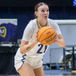 Northern Arizona University's Emily Rodabaugh sets up for a 3-pointer during a game in Flagstaff, Ariz. The Archbishop Murphy High School alum broke the school's career 3-point record this season. (Photo courtesy of Northern Arizona University)
