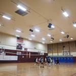 Inside the Lakewood Elementary School gym that is need of LED light upgrades on Tuesday, March 19, 2024 in Marysville, Washington. (Olivia Vanni / The Herald)
