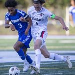 Shorewoods Isaak Abraham battles for the ball during the game against Ballard on May 18, 2023 in Shoreline. (Olivia Vanni / The Herald)
