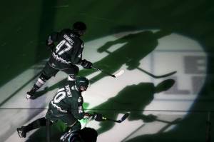 Silvertips’ Kaden Hammell (47) enters the rink during a game between the Everett Silvertips and the Tri-City Americans at the Angel of the Winds Arena on Sunday, March 24, 2024 in Everett, Washington. (Annie Barker / The Herald)