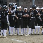 Jacksons Allie Thomsen (22) celebrates a home run during a prep softball game between Stanwood and Jackson at Henry M. Jackson High School on Tuesday, April 2, 2024 in Mill Creek, Washington. Jackson won, 6-0. (Annie Barker / The Herald)