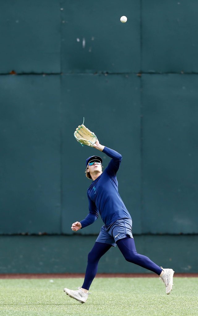 The Everett AquaSox practice Tuesday, April 2, 2024, at Funko Field in Everett, Washington. (Ryan Berry / The Herald)