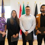 Nathanael Engen, Simreet Dhaliwal, Eric Jimenez and Ahmad Hilal Abid make up the top 4 during the 2024 Snohomish County Emerging Leaders Awards Presentation on Wednesday, April 17, 2024, in Everett, Washington. (Ryan Berry / The Herald)