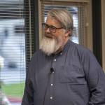 Jon Bauer, opinion editor for The Herald, speaks during a homelessness forum sponsored by The Daily Herald at the Mukilteo Library on Thursday, April 11, 2024, in Mukilteo, Washington. (Annie Barker / The Herald)