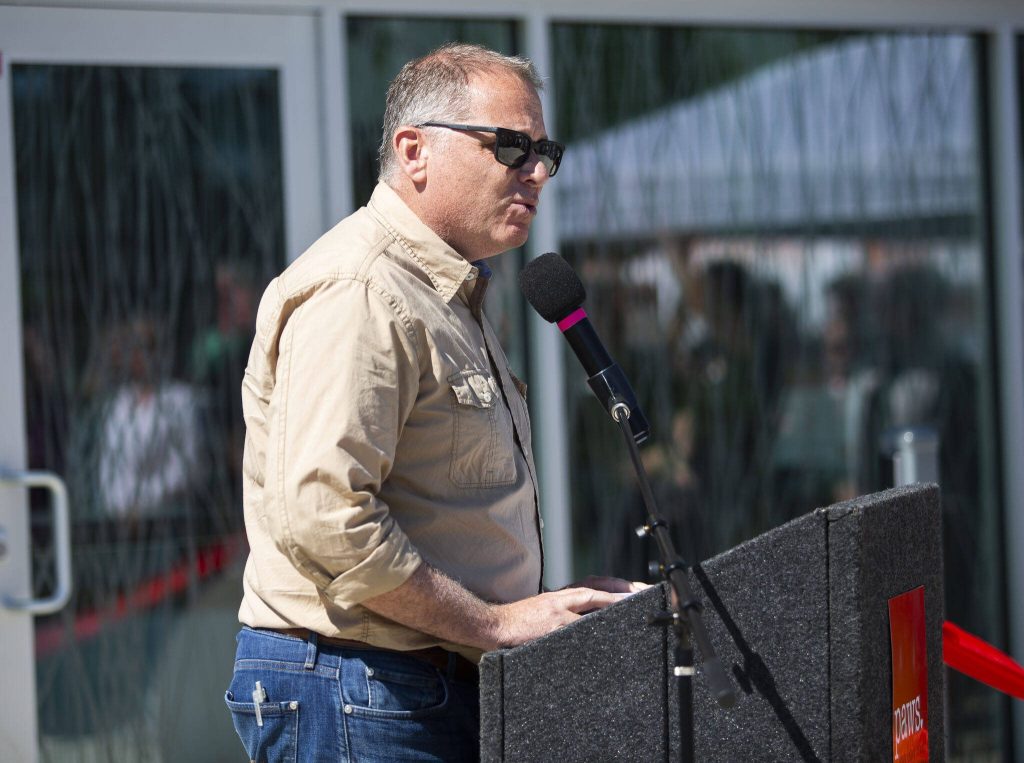 Rep. Strom Peterson speaks at the grand opening of the new PAWS Wildlife Center on Saturday, April 20, 2024 in Snohomish, Washington. (Olivia Vanni / The Herald)