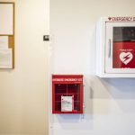 An emergency overdose kit with naloxone located next to an emergency defibrillator at Mountain View student housing at Everett Community College on Tuesday, March 5, 2024 in Everett, Washington. (Olivia Vanni / The Herald)