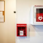 An emergency overdose kit with naloxone located next to an emergency defibrillator at Mountain View student housing at Everett Community College on Tuesday, March 5, 2024 in Everett, Washington. (Olivia Vanni / The Herald)