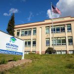 The Arlington Public Schools Administration Building is pictured on Tuesday, April 16, 2024, in Arlington, Washington. (Ryan Berry / The Herald)