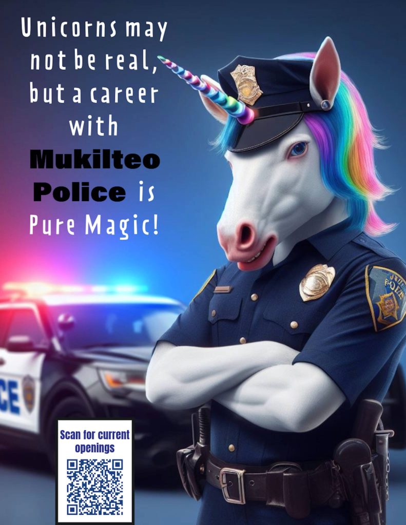 The Mukilteo Police recruitment ad created by Chief Andy Illyn. (Submitted graphic)
The Mukilteo Police recruitment ad created by Chief Andy Illyn. (Submitted graphic)