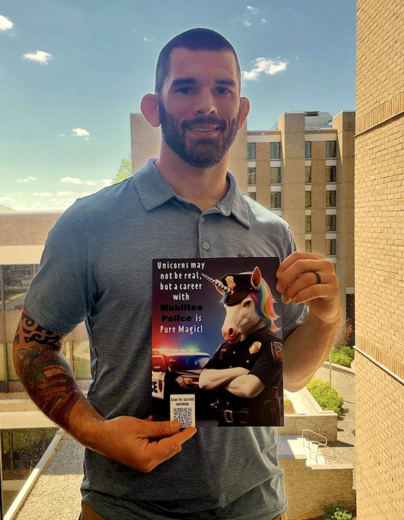 Mukilteo Police Chief Andy Illyn and the graphic he created. He is currently attending the 10-week FBI National Academy in Quantico, Virginia. (Photo provided by Andy Illyn)