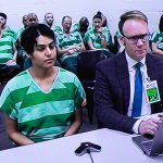 Janet Ernestina Garcia appears in court via video alongside defense attorney Max Mensinger for her bail hearing on Monday, April 1, 2024, at Snohomish County Superior Court in Everett, Washington. (Ryan Berry / The Herald)
