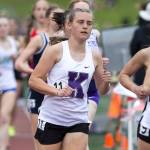 Kamiaks Molly Lesyna runs in the girls 1,600 meters during the Eason Invitational at Snohomish High School on Saturday, April 20, 2024 in Snohomish, Washington. (Olivia Vanni / The Herald)