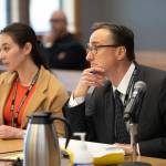 Deputy prosecutors Sarah Johnson and Craig Matheson work during the sentencing of Alan Edward Dean on Wednesday, April 24, 2024, at Snohomish County Superior Court in Everett, Washington. (Ryan Berry / The Herald)