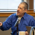 Alan Edward Dean, convicted of the 1993 murder of Melissa Lee, professes his innocence in the courtroom during his sentencing Wednesday, April 24, 2024, at Snohomish County Superior Court in Everett, Washington. (Ryan Berry / The Herald)