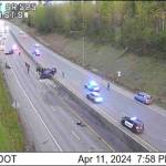 Police respond to a wrong way crash April 11 on Highway 525 in Lynnwood after a police chase. (Photo provided by Washington State Department of Transportation)