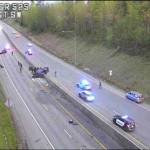 Police respond to a wrong way crash Thursday night on Highway 525 in Lynnwood after a police chase. (Photo provided by Washington State Department of Transportation)