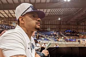 Washington Wolfpack coach JR Wells watches play during the Wolfpacks 47-40 loss to the Oregon Blackbears on Saturday in Salem, Ore. (Photo courtesy of the Washington Wolfpack)