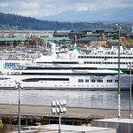 Amadea, a superyacht, docked at the Port of Everett on Monday, April 29, 2024 in Everett, Washington. (Olivia Vanni / The Herald)