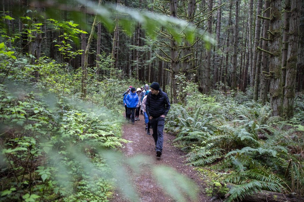 Travis Furlanic leads his presentation during a Whidbey Wild Mushroom Tour at South Whidbey Tilth Farmers Market on Saturday, April 27, 2024 in Langley, Washington. (Annie Barker / The Herald)