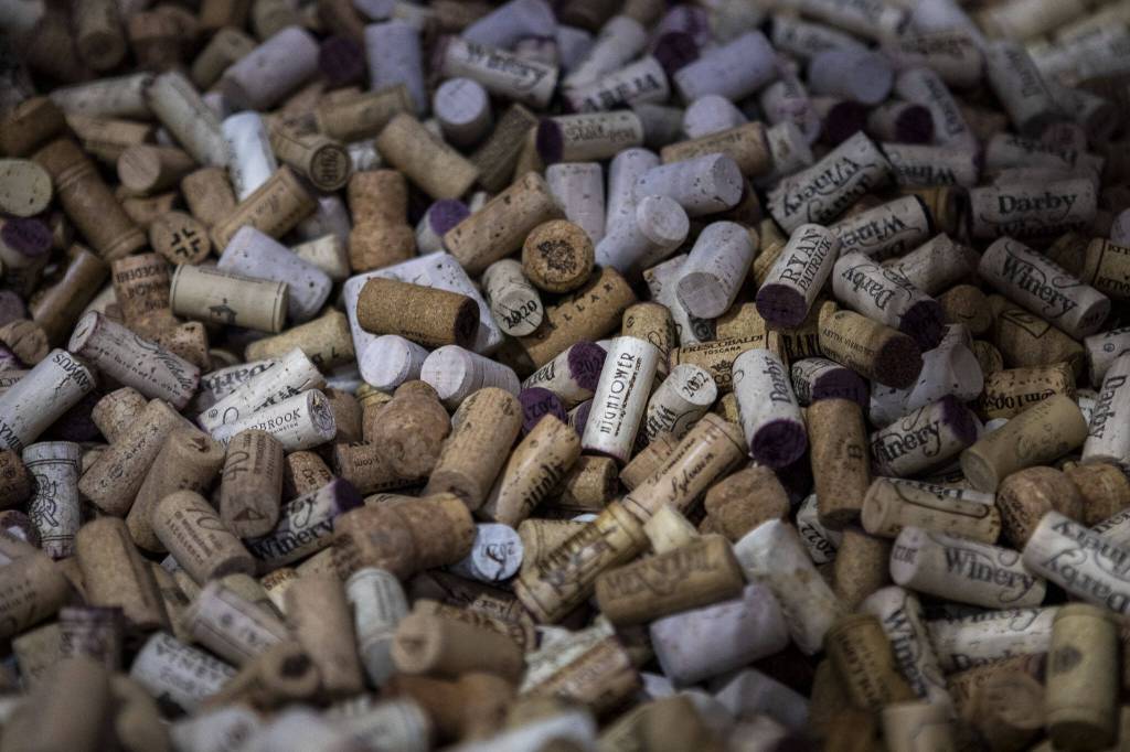 Recycled corks at the Ridwell headquarters in Seattle, Washington on May 6, 2024. (Annie Barker / The Herald)