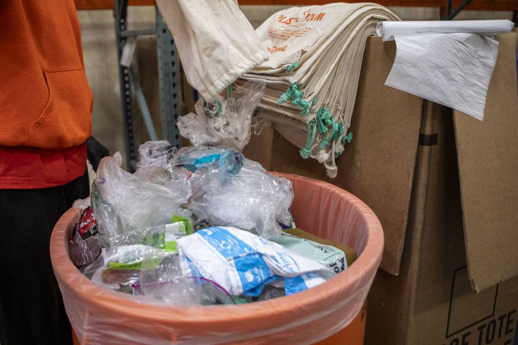 Plastic film is recycled at the Ridwell headquarters in Seattle, Washington on May 6, 2024. (Annie Barker / The Herald)