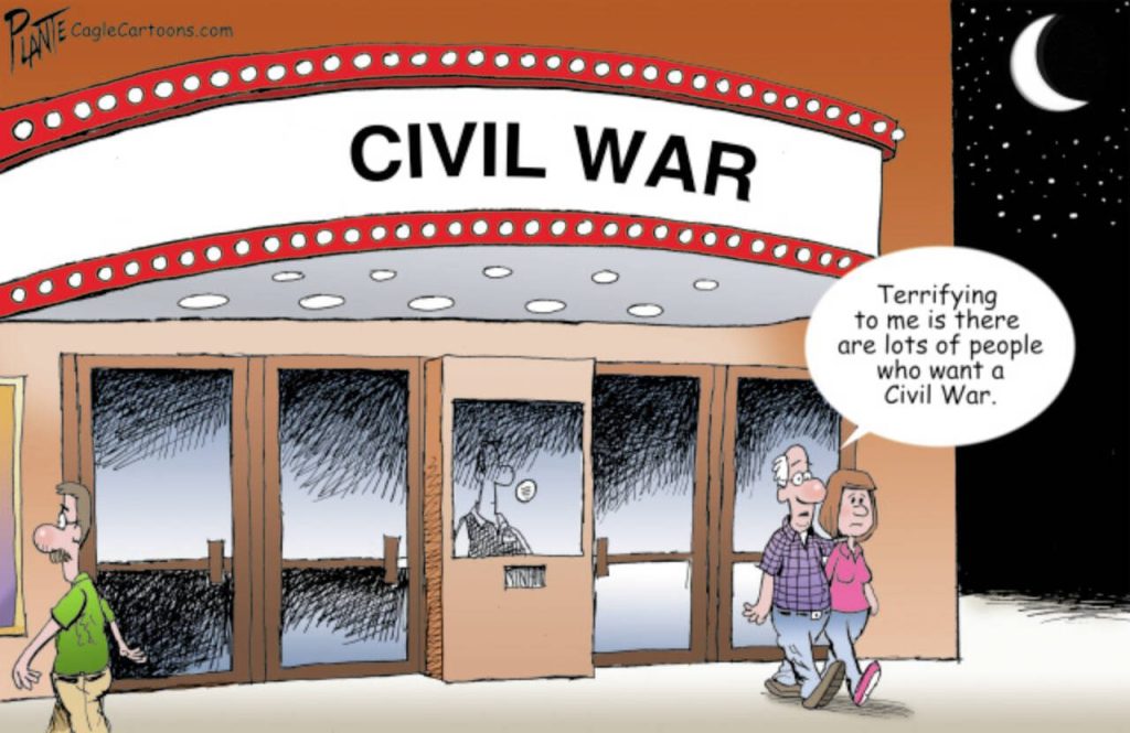 A Terrifying Thought, Civil War, movie, theatre, Alex Garland, USA, people, the press, politics, world-wide demic of democracy, America, A24