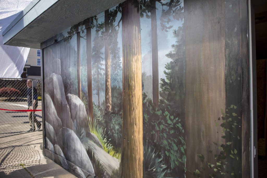 A mural by Gina Ribaudo at the intersection of Colby and Pacific for the Imagine Childrens Museum in Everett, Washington on Thursday, May 9, 2024. (Annie Barker / The Herald)