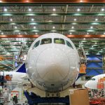 The nose of the 500th 787 Dreamliner at the assembly plant in Everett on Wednesday morning on September 21, 2016. (Kevin Clark / The Herald)