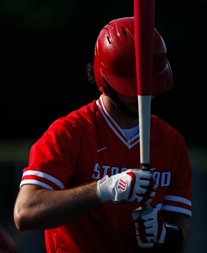 Stanwoods Ryan Cheeseman steps up to the plate during a playoff loss to Kentlake on Tuesday, May 14, 2024, at Kent Meridian High School in Kent, Washington. (Ryan Berry / The Herald)