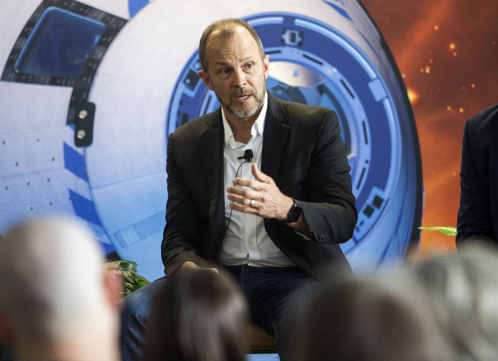 Jason Clark, vice president and general manager of Boeing 777 and 77X programs, speaks during the Snohomish County Update Panel Discussion on Tuesday, May 28, 2024 in Mukilteo, Washington. (Olivia Vanni / The Herald)