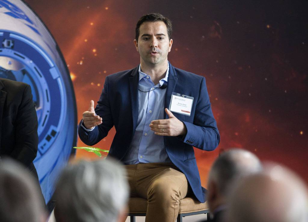 Bruno Arnal, general manager with Pathways at Amazon, speaks during the Snohomish County Update Panel Discussion on Tuesday, May 28, 2024 in Mukilteo, Washington. (Olivia Vanni / The Herald)