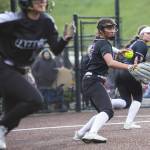 Kamiaks Synclair Mawudeku field the ball and throws to first base during the 4A district championship against Jackson on Friday, May 17, 2024 in Everett, Washington. (Olivia Vanni / The Herald)
