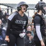 Jacksons Emery Tulio reacts to scoring during the 4A district championship against Kamiak on Friday, May 17, 2024 in Everett, Washington. (Olivia Vanni / The Herald)
