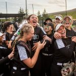 Jackson players react to beating Kamiak to win the 4A district championship on Friday, May 17, 2024 in Everett, Washington. (Olivia Vanni / The Herald)
