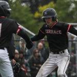 Mountlake Terrace players react to a run during a baseball game between Mountlake Terrace and Bishop Blanchet at Edmonds-Woodway High School in Edmonds, Washington on Saturday, May 18, 2024. Mountlake Terrace won, 12-7.(Annie Barker / The Herald)