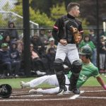 Bishop Blanchets (32) is deemed out during a baseball game between Mountlake Terrace and Bishop Blanchet at Edmonds-Woodway High School in Edmonds, Washington on Saturday, May 18, 2024. Mountlake Terrace won, 12-7.(Annie Barker / The Herald)