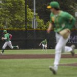 Bishop Blanchets JJ Kane (6) snags the ball during a baseball game between Mountlake Terrace and Bishop Blanchet at Edmonds-Woodway High School in Edmonds, Washington on Saturday, May 18, 2024. Mountlake Terrace won, 12-7.(Annie Barker / The Herald)