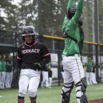 A Mountlake Terrace player scores during a baseball game between Mountlake Terrace and Bishop Blanchet at Edmonds-Woodway High School in Edmonds, Washington on Saturday, May 18, 2024. Mountlake Terrace won, 12-7.(Annie Barker / The Herald)